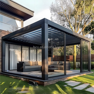 Pérgola de Aluminio <span class=keywords><strong>4x3</strong></span> con <span class=keywords><strong>Techo</strong></span> Retráctil de Láminas, Resistente a la Lluvia y al Sol, Kit de Toldo Metálico para Exteriores - Product Image 5