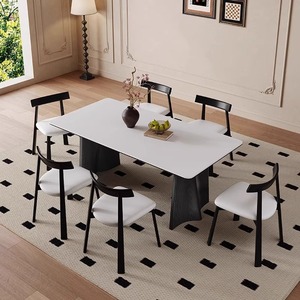 French Retro - Style Solid Wood and Rock Panel <strong>Dining</strong> Table - Black Finish for Home Use <strong>Paired</strong> with Stylish Solid Wood <strong>Chairs</strong> - Product Image 6