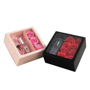 Caixa de empacotamento luxuosa de flores em folha de prata grande de mármore com espuma, caixa de papel rosa para buquês