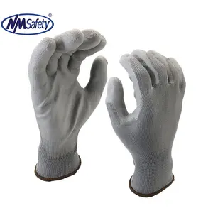 NMSAFETY 12 对灰色 PU 棕榈涂层安全工作手套