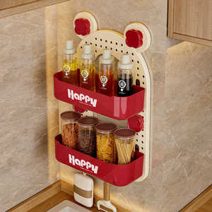 Happy Wall Mounted Storage Rack 2 Tier Corner Design Punch Free Kitchen Organizer For Food Sundries - Product Image 2
