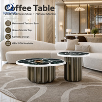 Table basse haut de gamme en forme de fleur, plateau en marbre naturel vert, structure en acier inoxydable 201 pour mobilier de projet de hall d'hôtel et de salon