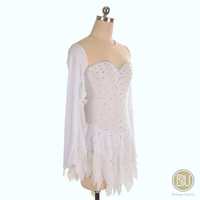 LIUHUO Robe de patinage artistique Robe de patinage blanche Robe de danse justaucorps dentelle florale Robe dorée et grise CA