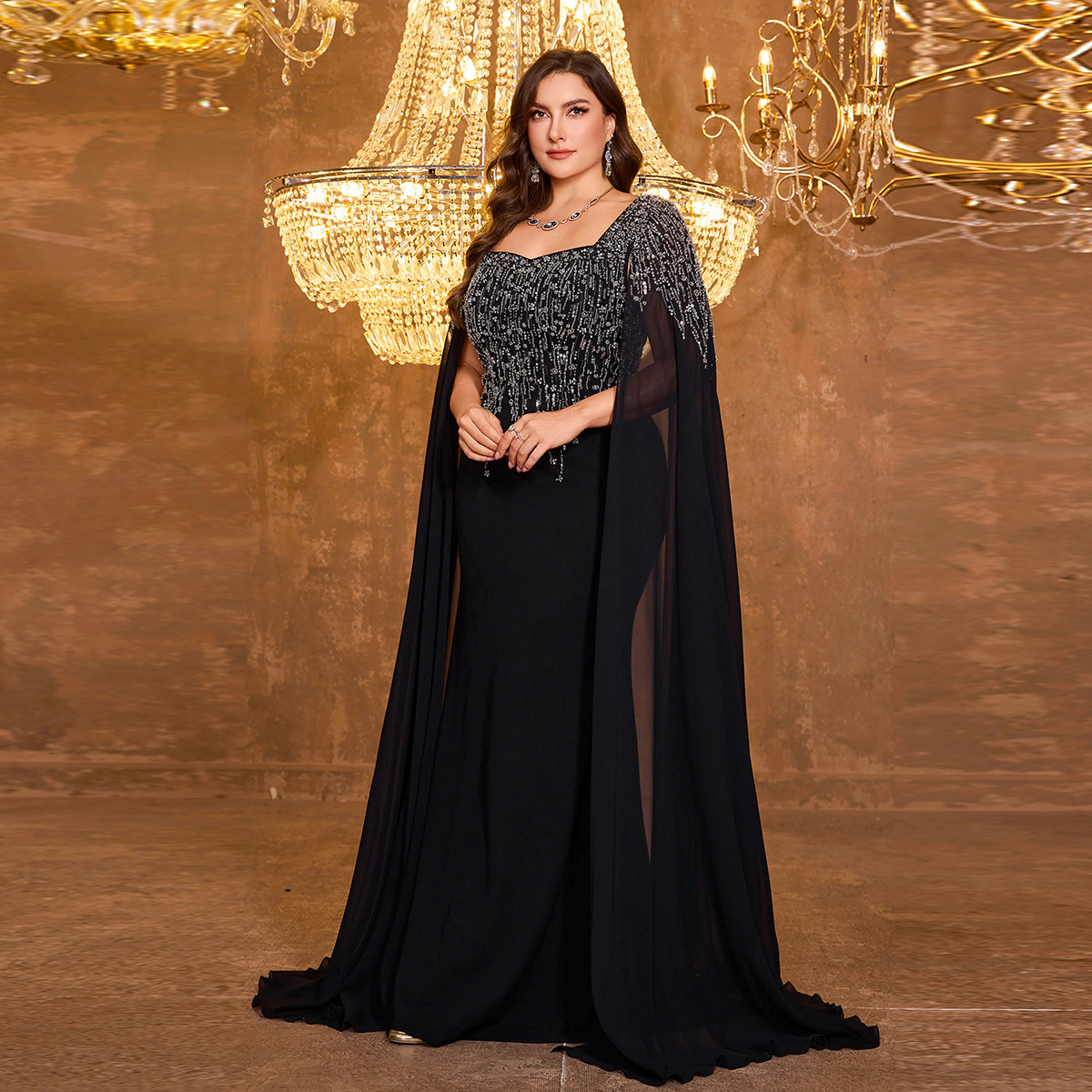 black dress elegant woman with diamonds Obsession Diamond Gown | Black | Debs & Prom