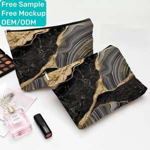 Fait sur mesure mignon noir cosmétique organisateur toile imperméable drôle femmes fermeture éclair voyage toilette lavage pochette marbre maquillage sacs - Product Image 1
