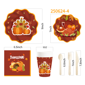 DAMAI Vajilla Desechable Biodegradable de Papel para Fiestas Temáticas de Otoño y Acción de Gracias, Platos y Vasos - Product Image 5