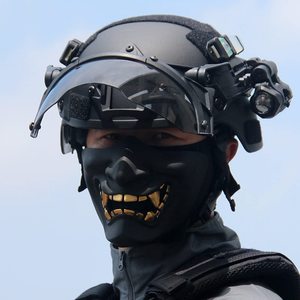 Casco Tattico Modulare NJ in Pelle di Capra, Set Maschera FAST con Faccia Sorridente Prajna, Attrezzatura per Fan CS, per il Gioco di 'Eat Chicken' e per l'Equitazione - Product Image 4