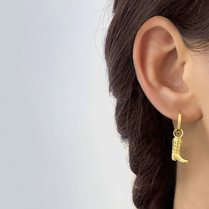 Hypoallergenic Western Cowboy Boot Dorp Earrings Bulk 18K Gold Plated Huggie Hoop Earrings - Product Image 4