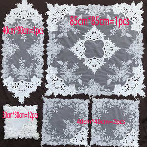 Tùy chỉnh đính cườm thêu Khăn trải bàn Handmade Polyester <span class=keywords><strong>Organza</strong></span> ren <span class=keywords><strong>Overlay</strong></span> hoa đám cưới sự kiện bảng RUNNERS màu be - Product Image 3