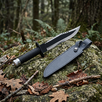 Couteau à lame fixe en acier inoxydable Ram Bo pour la survie et la chasse, avec étui en cuir pour le camping et l'aventure