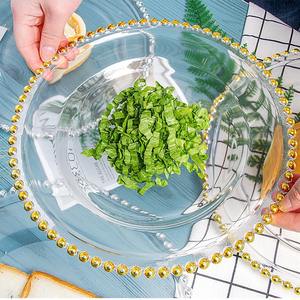 أطباق زجاجية أوروبية بسيطة بحواف ذهبية أنيقة وصديقة للبيئة مقاس 33 سم للحفلات والأعراس - Product Image 1