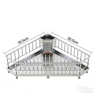 Égouttoir à vaisselle d'angle triangulaire en acier inoxydable XDRD pour comptoir de <span class=keywords><strong>cuisine</strong></span> avec porte-ustensiles et bac de récupération des eaux - Product Image 4