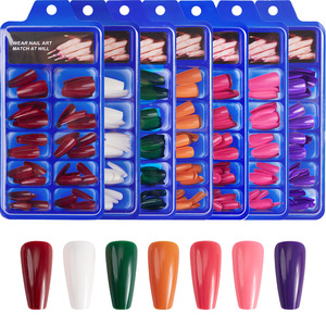 100 faux ongles à presser, forme cercueil/ballerine/carrée, longueur moyenne, couleur unie, prêts à poser - Product Image 4