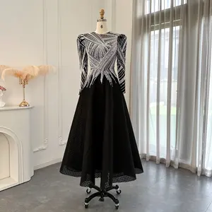 Jancember LSCZ05 Muslim Black Long Sleeve Bridal Evening Gowns Party Dresses For Women