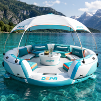 Grand bateau de fête gonflable de luxe avec auvent, sièges rembourrés et glacière pour divertissement aquatique en groupe en mer ou en lac