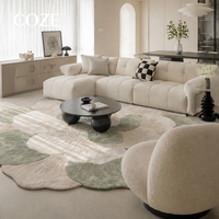 Tapis et carpettes haut de gamme de style français, vert sauge mat, à motifs irréguliers, tuftés à la main, pour salon et chambre.