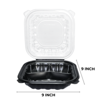 Conteneur réutilisable à base noire et couvercle ventilé transparent, résistant à la chaleur et compatible micro-ondes, avec ou sans 3 compartiments