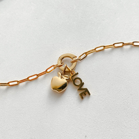 Pulsera de Cadena de Acero Inoxidable Chapada en Oro de 14K con Colgante de Letra LOVE de Apple para Mujer, Joyería Emanco