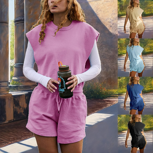 <span class=keywords><strong>Tuta</strong></span> Estiva Casual da Donna Senza Maniche <span class=keywords><strong>con</strong></span> Schiena Scoperta, <span class=keywords><strong>Vita</strong></span> Elastica, Tasche, Pantaloncini <span class=keywords><strong>in</strong></span> Tela Intrecciata al Ginocchio - Product Image 2