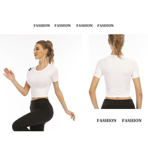Logo personnalisé Vêtements de yoga à manches courtes pour femmes Vêtements de yoga d'entraînement respirants et confortables à la mode et à la coupe ajustée - Product Image 5