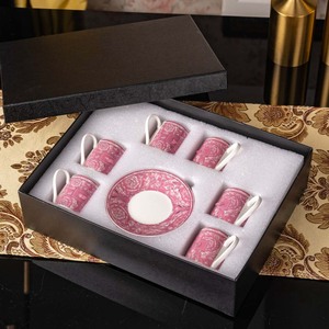 Elegant 6 Piece Bone China Coffee Cup And Saucer <b>Set</b> With Vintage Floral Embossed Pattern Premium Tea Luxurious Gifting - Product Image 5