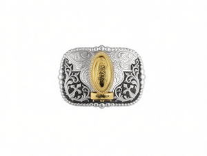 Fibbia grande in argento da 5,0 cm, rotonda e quadrata, placcata in oro. - Product Image 1