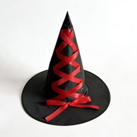 Chapeau de sorcière élégant à lacets, chapeau conique pointu noir avec nœud en satin coloré pour cosplay, fête à thème carnaval, déguisement de scène