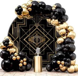 Toile de fond ronde thème <span class=keywords><strong>Gatsby</strong></span> Années 20 Roaring Vintage Or Fond noir Décoration de fête Élastique Spandex en stock - Product Image 3