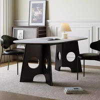 Table à manger en bois massif noir, style rétro français, table à manger italienne, style rétro chinois, ensemble de table à manger en dalle de roche blanche
