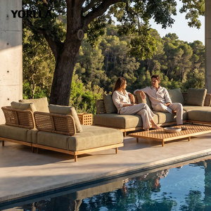 Canapé sectionnel <span class=keywords><strong>de</strong></span> luxe pour bord <span class=keywords><strong>de</strong></span> piscine, base en teck moderne, coussins épais, pour terrasse commerciale - Product Image 3