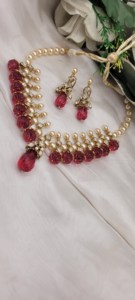 best collection jewellery set is a traditional Polki pendant and earring Traditional Indian Kundan and Carved <b>Ruby</b> Bead <b>Necklace</b> - Product Image 2