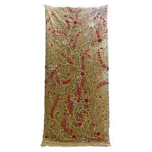 Elegant Eco-Friendly Traditional Luxury Floral Embroidered Lace Mesh Tulle Fabric Beaded <b>Sequin</b> Handmade Customizable Home - Product Image 1