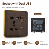 Stopkontak Dinding Multi-Fungsi 13A Motif Kayu Standar Inggris dengan 2 USB, Stopkontak Listrik Tahan Lama Standar Inggris