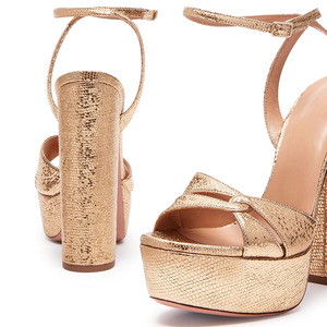 Sandali Estivi da Donna con Plateau, <span class=keywords><strong>Tacco</strong></span> Alto Dorato, Punta Rotonda e Cinturino alla Caviglia - Product Image 4