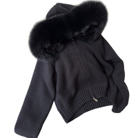 Manteau cardigan en tricot pour femme 2025, vêtement d'extérieur décontracté chaud d'hiver, respirant, capuche, col en fourrure de renard de luxe, doublure en laine teinte
