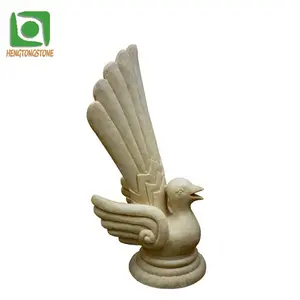 Marmer Dier Standbeeld Wit Marmer Kleine Vogel Met Lange Staart Sculptuur