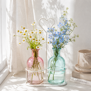 Jarrón de Vidrio Transparente Doble <span class=keywords><strong>con</strong></span> Marco de Corazón Blanco, Contenedor Floral para Floristería, Cafetería, Hotel, Exhibición en Tiendas, Suministro para Exportación - Product Image 1