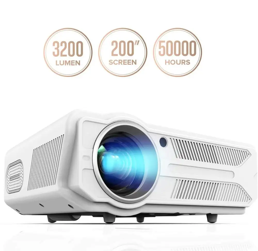 Projektör, TENKER Video projektör yükseltme lümen + 70% parlaklık, ev sineması projektörü ile 176 "ekran desteği 1080p
