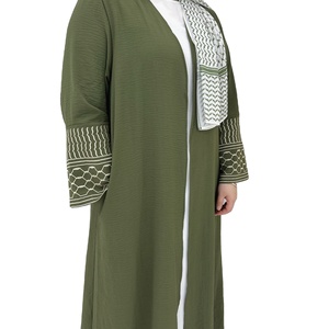 2025 Dubai UAE vendita calda ricamo modello polsino lungo aperto tessuto di lino traspirante estate Abaya per le <span class=keywords><strong>donne</strong></span> - Product Image 1