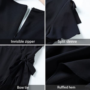 Vestido corto holgado informal elegante de verano de poliéster suave para <span class=keywords><strong>mujer</strong></span> de color negro sólido con diseño personalizado - Product Image 3