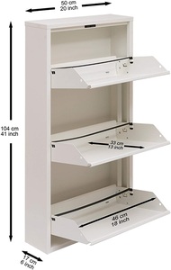Armadio <span class=keywords><strong>Scarpiera</strong></span> Salvaspazio Bianco Moderno a 3 Ante in Legno, Mobile Portascarpe a 3 Livelli per l'Ingresso, Arredamento Domestico Salvaspazio - Product Image 6