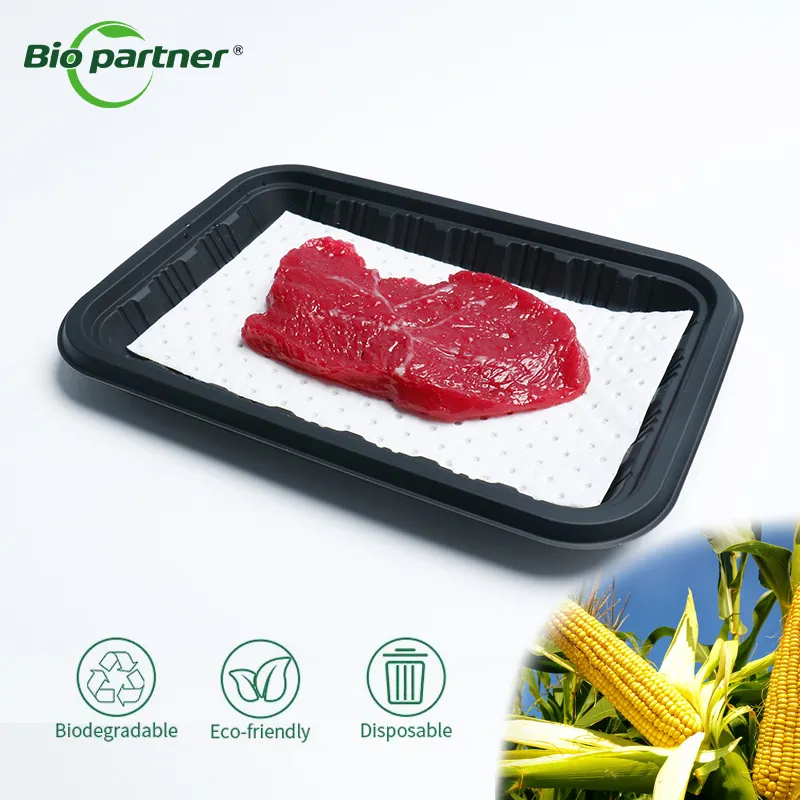 Fabricant de fécule de maïs Viande congelée Emballage de fruits Plateau en plastique noir jetable Plateau à viande végétale PP pour hypermarché