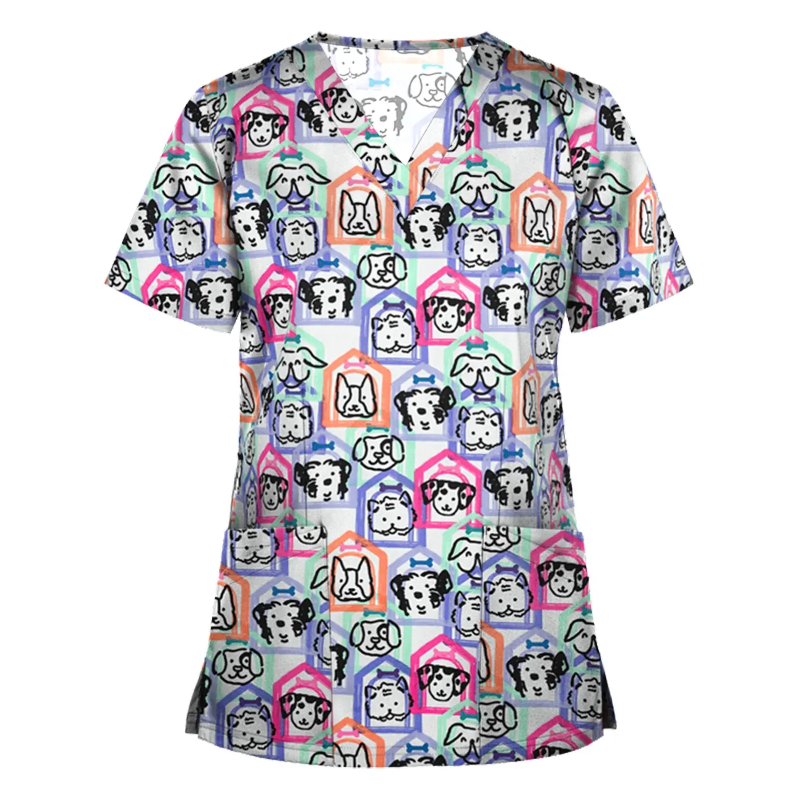 2021 USA Lovely Nurse Outfit Cartoon Print Short-Sleeved V-Neck Bottoming T-Shirt For Women Factory Wholesale Free Shipping