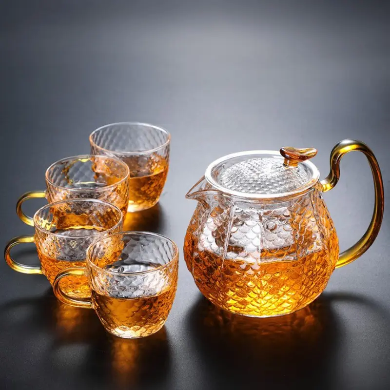Großer Teekanne aus Glas 600 ml Teekanne mit herausnehmbarem Infusor Herdplatte sicherer Teekanne chinesisches Teemaschinen-Set