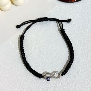 <span class=keywords><strong>Tobillera</strong></span> de Verano Boho Chic <span class=keywords><strong>Tejida</strong></span> a Mano con Cuerda Encerada Negra, Micro Zirconia, Mini Ojo Infinito, Ajustable con Cordón, Estilo Casual para la Playa - Product Image 2