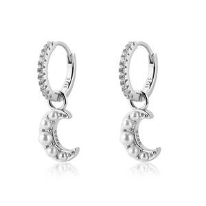 Joyería de plata esterlina para Mujer, pendientes de aro chapados en oro con perla y Luna, pendientes de oro para Mujer, pendientes de Luna Prata 925 - Product Image 6