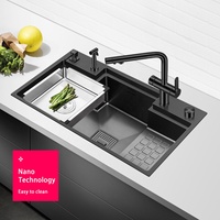 JYN Évier de cuisine multifonctionnel en acier inoxydable à un seul bol pour égout avec lave-gobelet et plaque de décongélation du chocolat