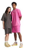 Set Pakaian Musim Panas Pria Gaya High Street Ramah Lingkungan dengan Hiasan Rhinestone Bentuk Salju, Efek Cuci Tua, Lengan Pendek dan Celana Pendek, Model Couple Fashion Brand
