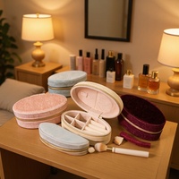 Boîte à bijoux ovale de luxe en velours avec fermeture éclair, mini sac de rangement portable pour bagues et boucles d'oreilles, idéal pour les voyages