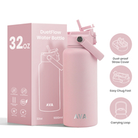Bouteilles d'eau isothermes en acier inoxydable Prliy OEM 32 oz (1000 ml) avec paille, bec verseur et couvercle à bouton-poussoir – Gourde portable pour la gym